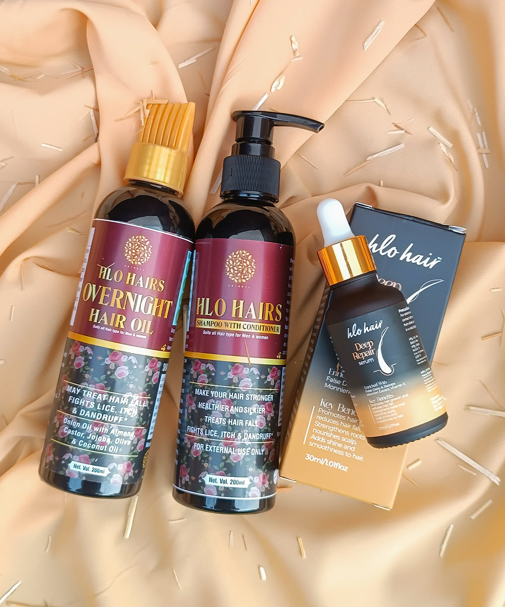 HloHair Hairfall + Hair Length Kit (Oil + Shampoo + Hair Serum)