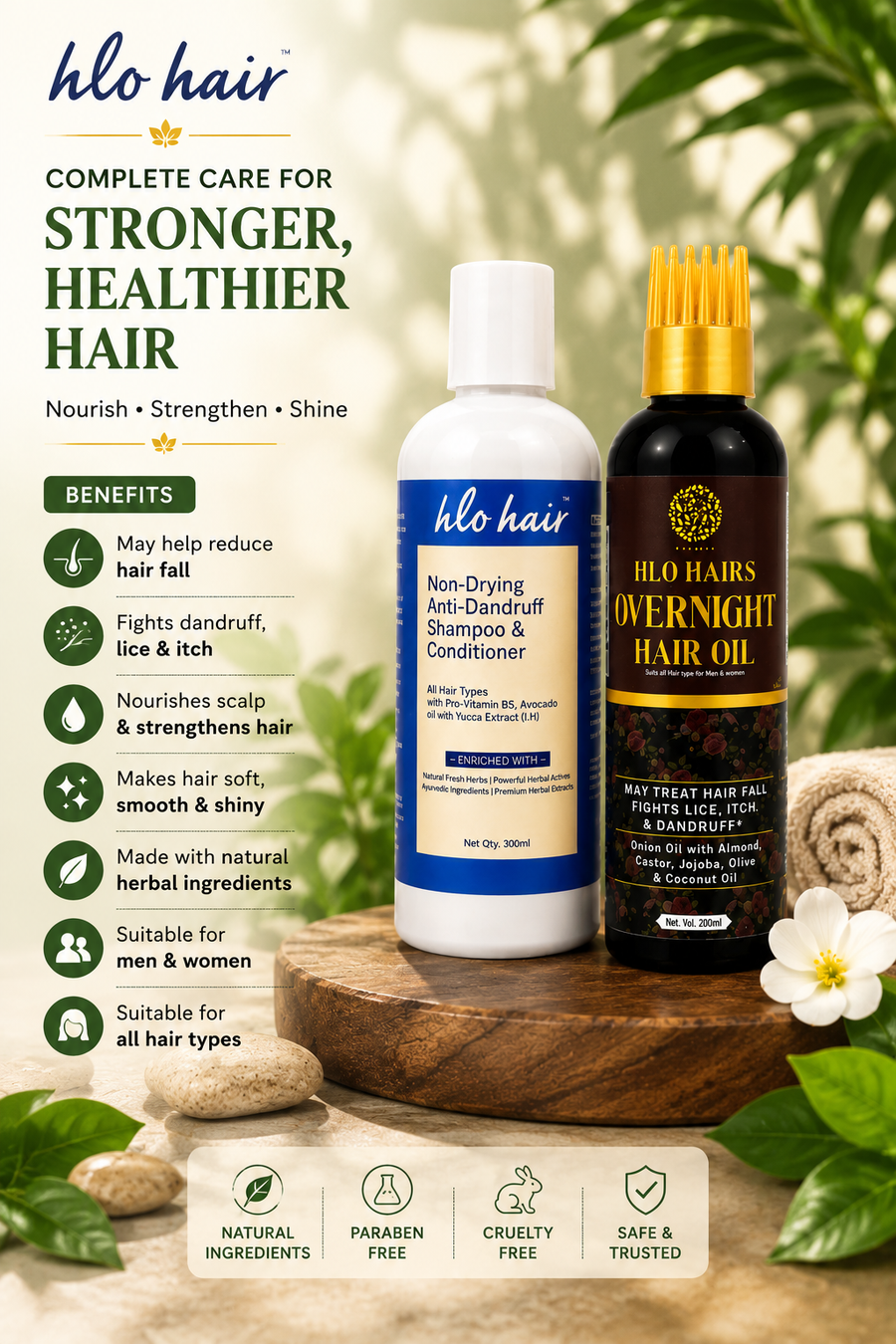 Hlo Hair Hairfall Primium kit [ Hair oil + Shampoo 300 ml ]